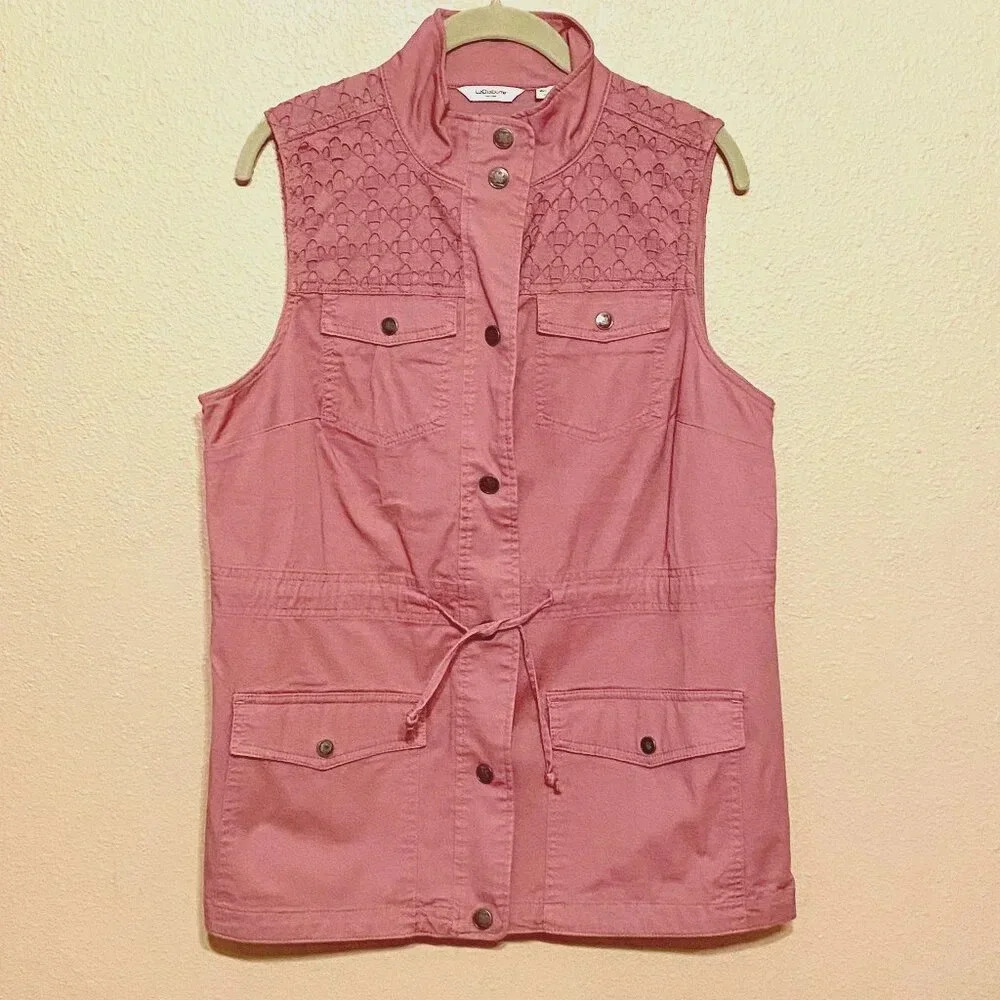 Vintage Liz Claiborne New York Pink Snap Front Vest Women's Size 10